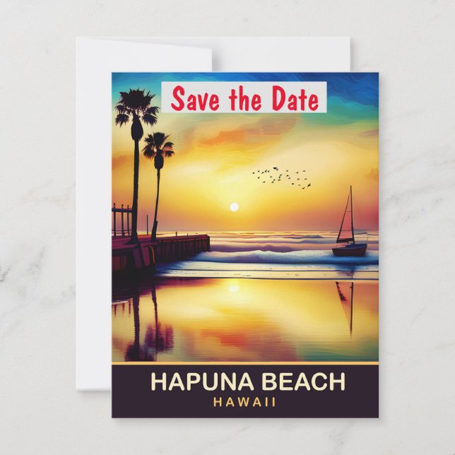 Invitación de boda tropical en la playa Hapuna Haw (Anverso)