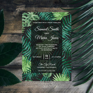 Invitación de Boda Tropical Moderna con Hojas de P