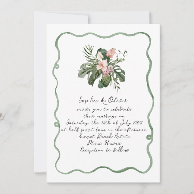 Invitación de boda tropical moderna orgánica (Anverso)