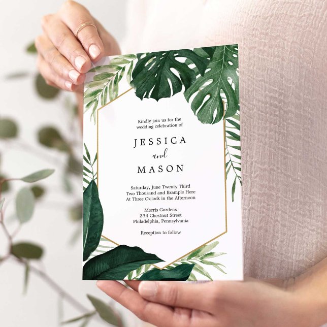 Invitación de boda tropical Monstera (Subido por el creador)