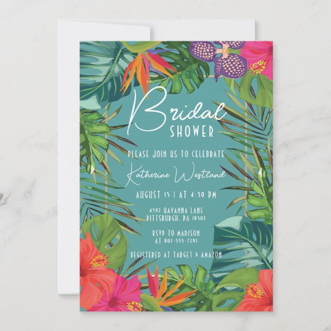 Invitación de boda tropical turquesa (Anverso)