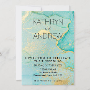 Invitación de Boda Turquesa Dorada