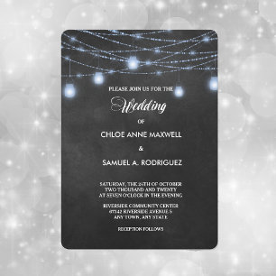 Invitación de boda Twilight Blue String Lights