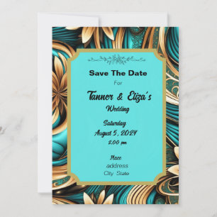 Invitación de boda única con remolinos de azul y o