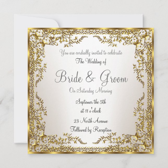 Invitación de boda única y elegante Gold Sepia (Anverso)