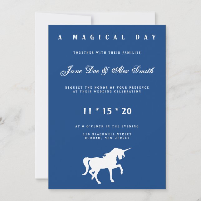 Invitación de boda Unicornio Blanco (Anverso)