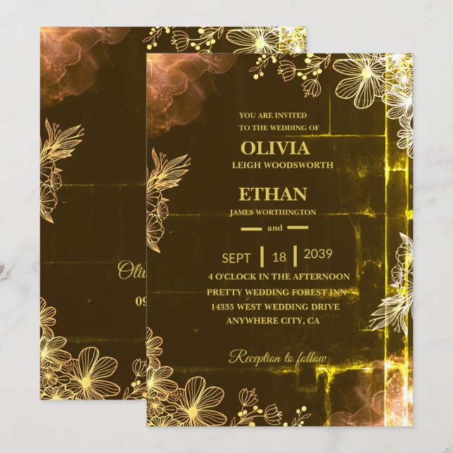 Invitación de boda Velvet Emerald Glow (Anverso / Reverso)