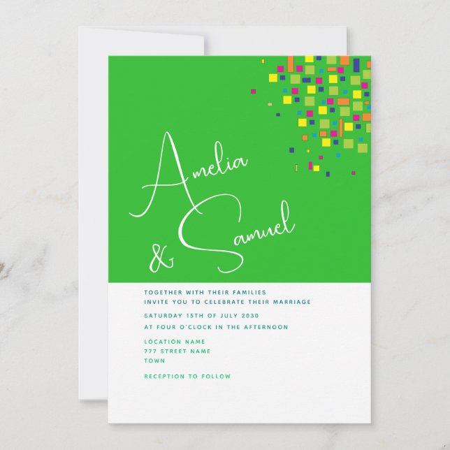 Invitación de boda verde abstracta (Anverso)