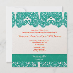Invitación de boda Verde azulada y coral