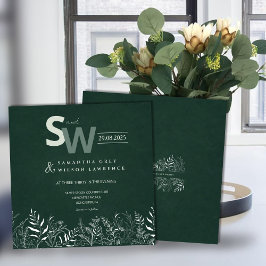 Invitación de boda verde botánica con hojas