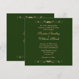 Invitación de boda verde cazador y dorado