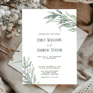 Invitación de boda verde color agua minimalista