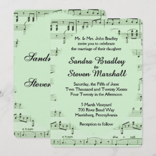 Invitación de boda verde con partitura