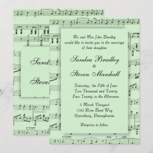Invitación de Boda Verde con Partitura Musical