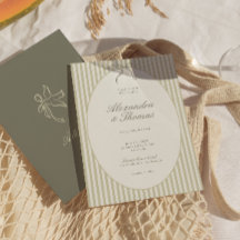 Invitación de boda verde con raya caprichosa