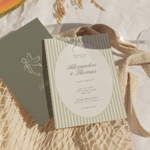 Invitación de boda verde con raya caprichosa