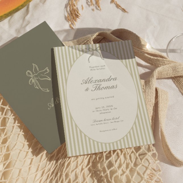Invitación de boda verde con raya caprichosa (Subido por el creador)