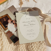 Invitación de boda verde con raya caprichosa