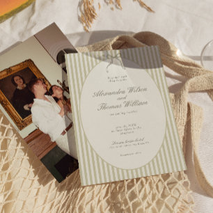 Invitación de boda verde con raya caprichosa
