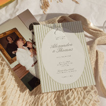 Invitación de boda verde con raya caprichosa