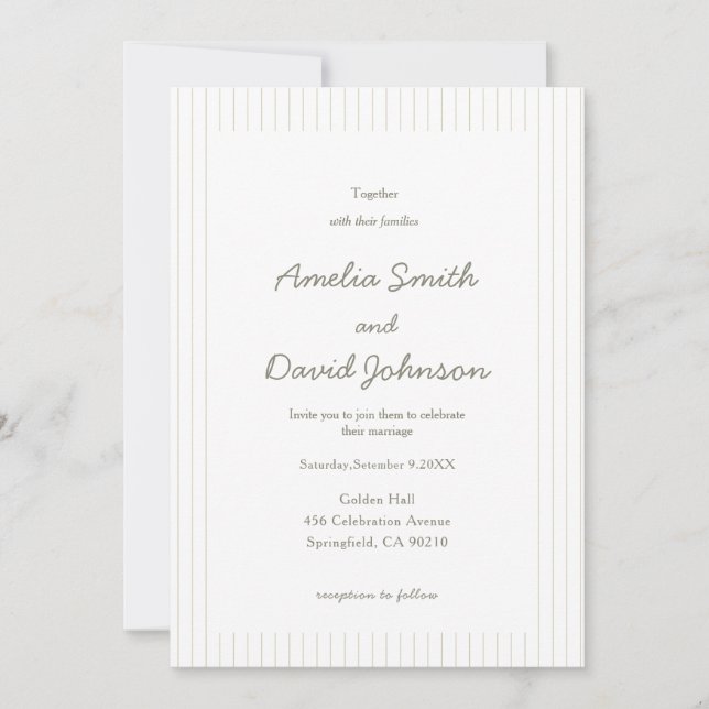 Invitación de Boda Verde con Raya Minimalista Chic (Anverso)