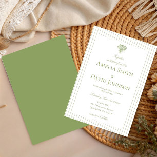 Invitación de Boda Verde con Raya Minimalista Chic