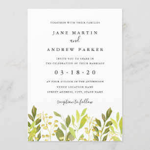 Invitación de boda verde de follaje botánico