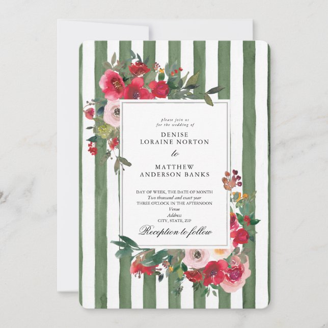 Invitación de boda verde escarcha Loden (Anverso)