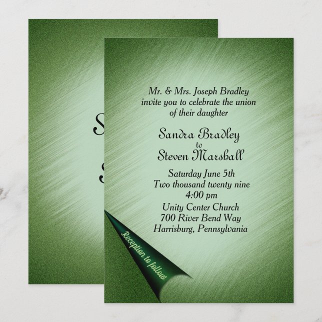 Invitación de boda verde esmeralda (Anverso / Reverso)