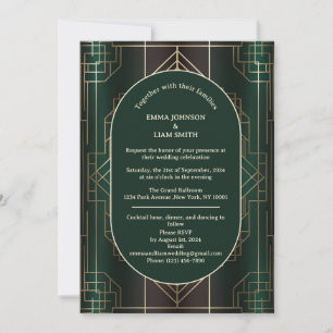 Invitación de boda verde esmeralda de los locos añ