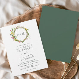 Invitación de Boda verde esmeralda monograma