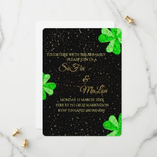 Invitación de boda verde esmeralda y dorada, Hoja