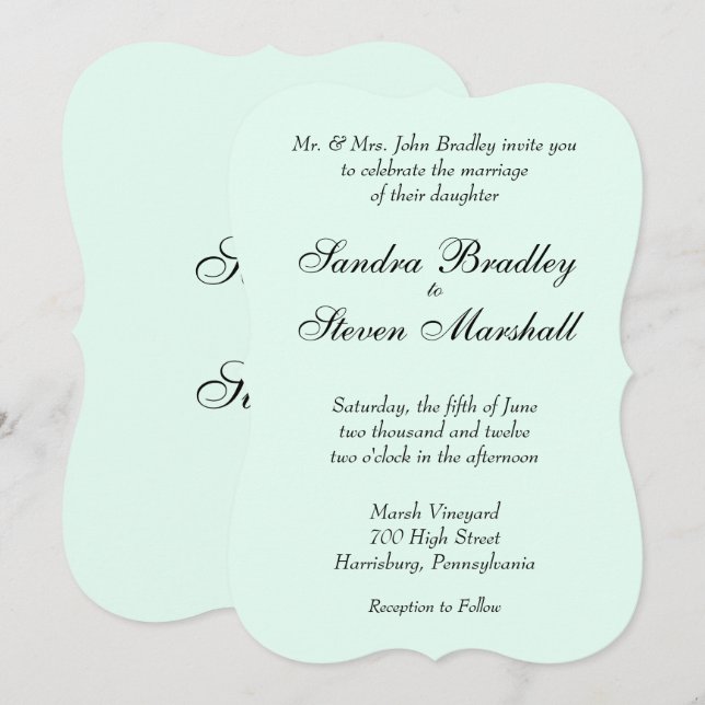 Invitación de boda verde menta (Anverso / Reverso)