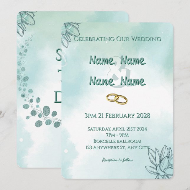 Invitación de boda verde oliva (Anverso / Reverso)