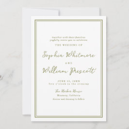 Invitación de boda verde oliva terroso moderno