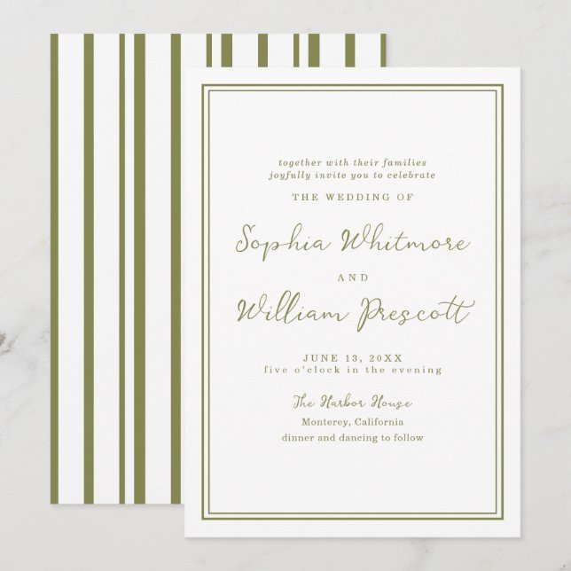 Invitación de boda verde oliva terroso moderno (Anverso / Reverso)