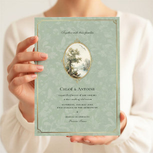 Invitación de boda verde pastel francés rústico