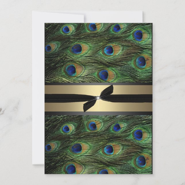 Invitación de boda verde pavo real y dorado (Anverso)