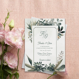 Invitación de Boda Verde Sábila Verde Botánico