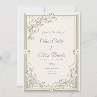 Invitación de boda verde saga Modern Olive neutral