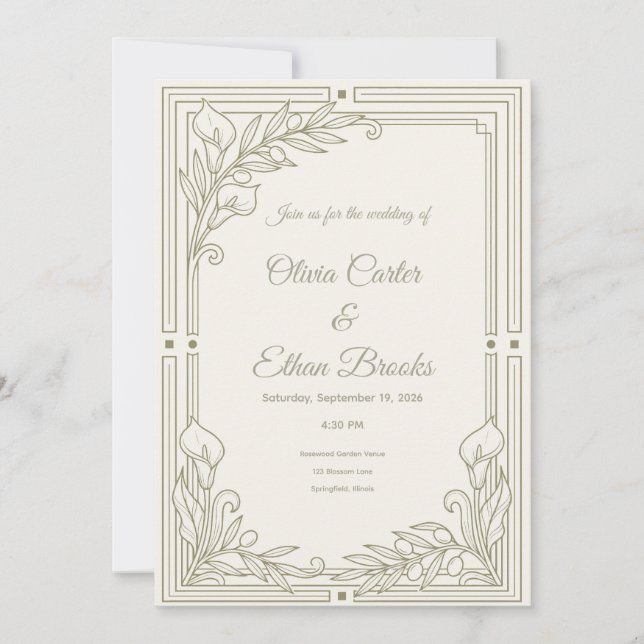 Invitación de boda verde saga Modern Olive neutral (Anverso)
