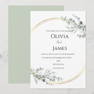 Invitación de boda verde salvia