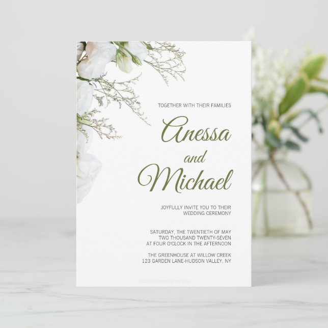 Invitación de Boda Verde Salvia (Anverso de pie)