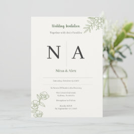 Invitación de boda verde salvia