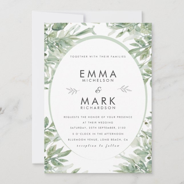Invitación de boda verde salvia | Botánico elegant (Anverso)
