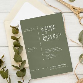 Invitación de boda verde salvia con tipografía min
