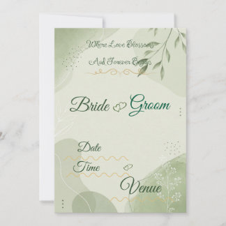 Invitación de boda verde salvia, N botánico elegan