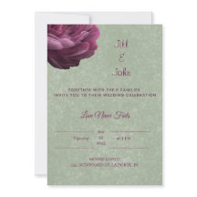 Invitación de boda verde salvia Peonía borgoña 