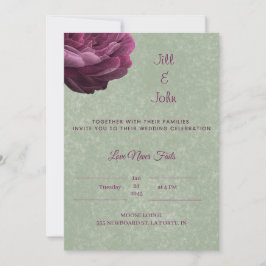 Invitación de boda verde salvia Peonía borgoña 