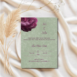 Invitación de boda verde salvia Peonía borgoña 